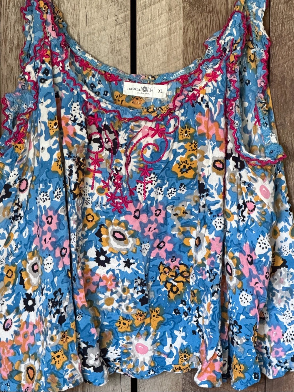 Natural Life Blue Floral Spaghetti Strap Tank Top - Picture 2 of 12